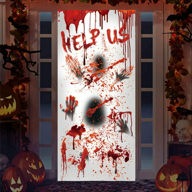 HALLOWEEN WINDOW GEL STICKERS DECORATIONS SCARY SPOOKY PARTY BLOODY RED DECALS